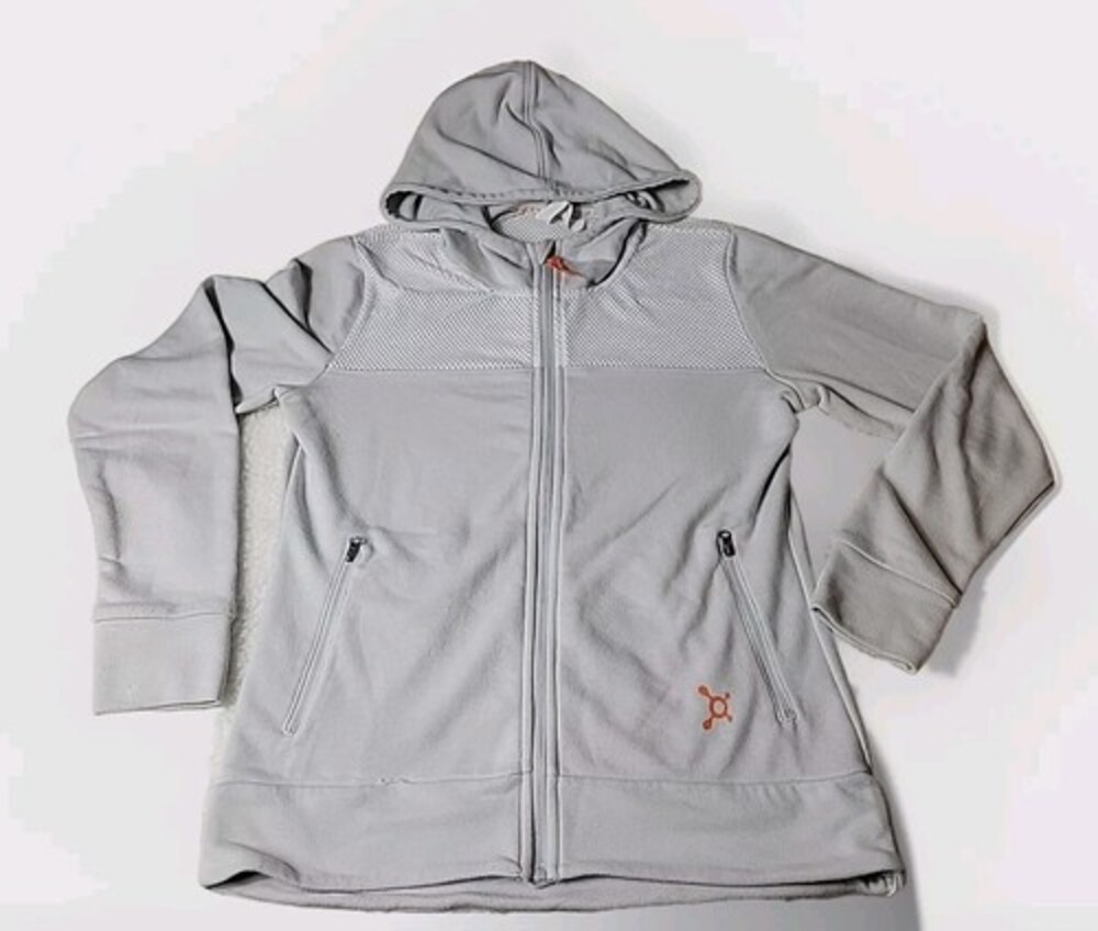 Orange Theory Jacket Womens Medium Full Zip Up Thumb Hole Sweater Hoodie Mesh